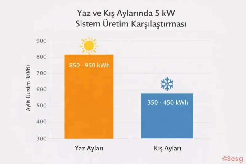 Yaz Ve Kis Aylarinda 5 KW Sistem Uretim Karsilastirma Grafigi Solar Energy