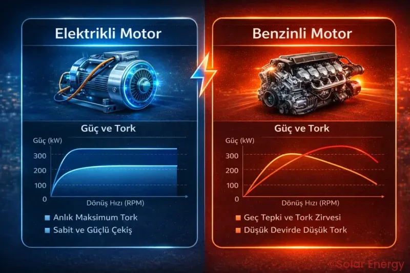 Elektrikli motor ve benzinli motor güç tork karşılaştırması