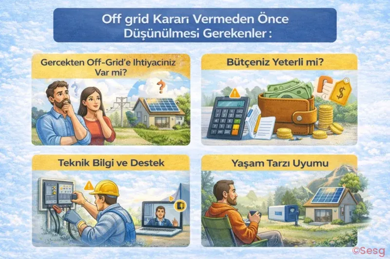 Off-grid sistem yatırımı öncesi değerlendirilmesi gereken 4 kritik soru: ihtiyaç analizi, bütçe yeterliliği, teknik destek ve yaşam tarzı uyumu